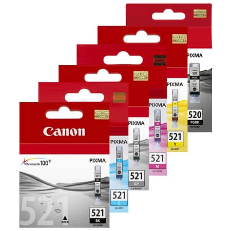 Canon Genuine CLI-521 Bundle - 4 Cartridges C/M/Y/BK
